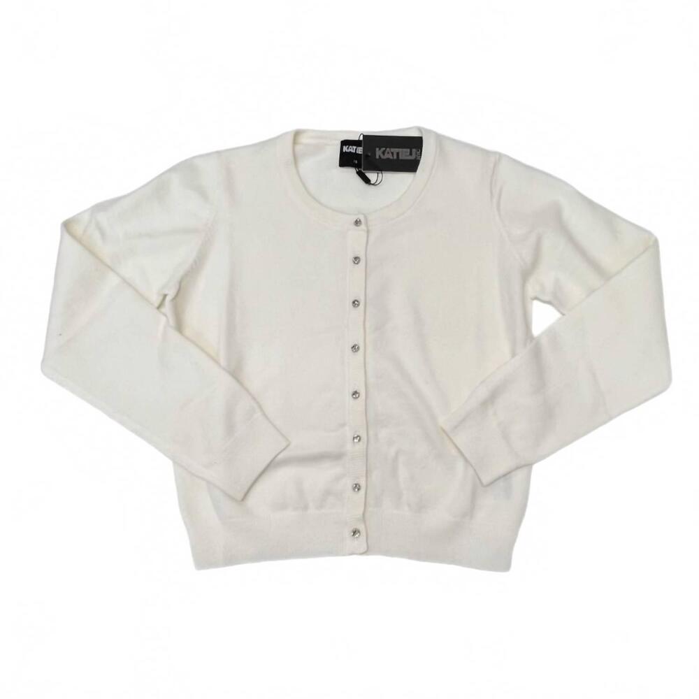 NEW KATIE J NYC junior's carrie jewel button cardigan in ivory